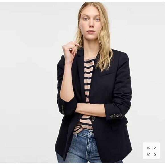 J. Crew Black Wool Flannel Regent Blazer Jacket Sz 6 Single Button B0323 - Picture 11 of 12